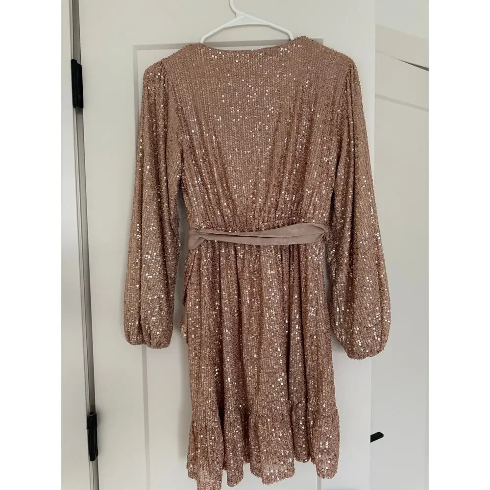 Lauren Conrad Rose Gold Sequin Wrap Mini Dress - XS - Picture 2 of 6